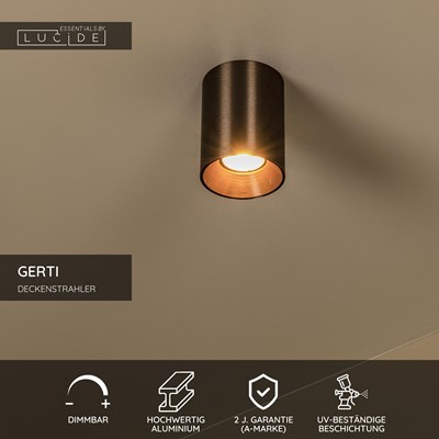Lucide GERTI - Deckenstrahler - Ø 8 cm - 1xGU10 - Kaffee - Essential
